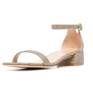 XYD Heels for Women, Open Toe, Ankle Strap, Buckled Low Chunky Block Pumps for W